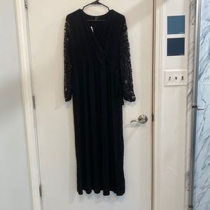 Black maxi dress with lace sleeves